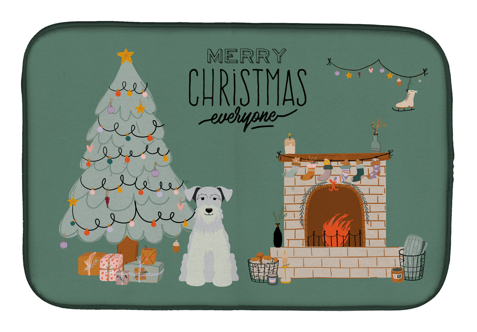 White Miniature Schnauzer Christmas Everyone Dish Drying Mat Absorbent Dish Drying Mat Pad for Kitchen Counter Dish Drainer Mat for Countertop, 14 x 21", Multicolor
