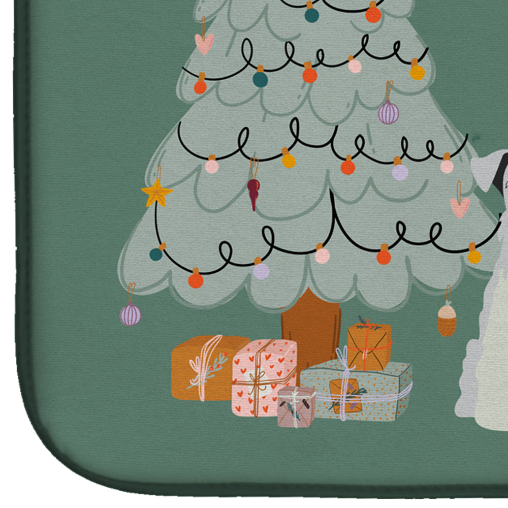 White Miniature Schnauzer Christmas Everyone Dish Drying Mat Absorbent Dish Drying Mat Pad for Kitchen Counter Dish Drainer Mat for Countertop, 14 x 21", Multicolor