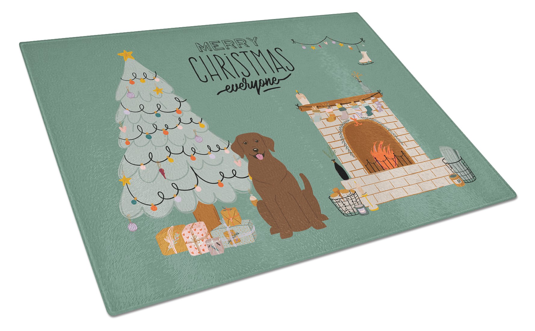 Chocolate Labrador Christmas Everyone Cutting Board Tempered Glass Kitchen Cutting Surface, Heat Resistant Chopping, Non-Slip Feet, Food Prep & Serving