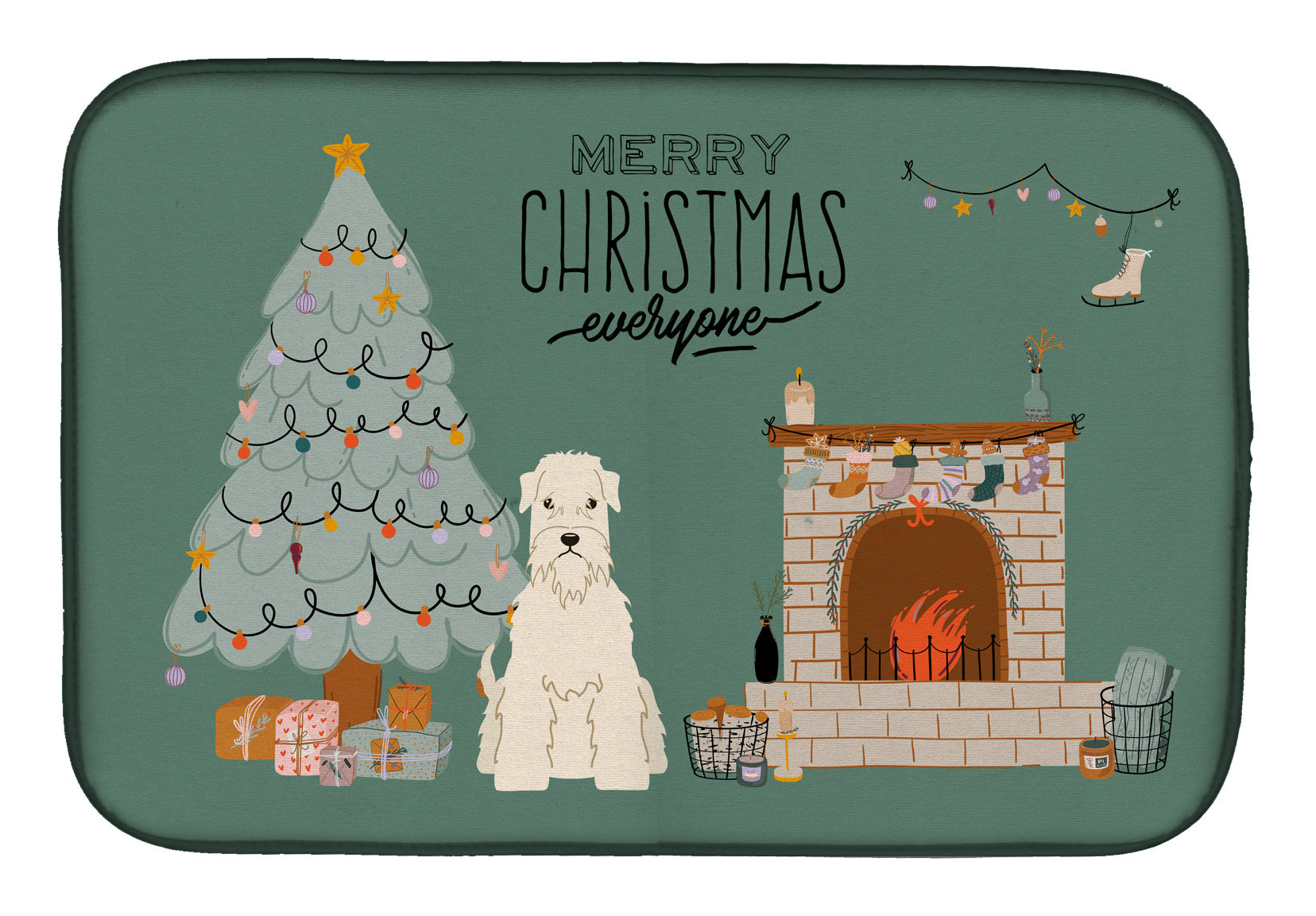 Soft Coated Wheaten Terrier Christmas Everyone Dish Drying Mat Absorbent Dish Drying Mat Pad for Kitchen Counter Dish Drainer Mat for Countertop, 14 x 21", Multicolor