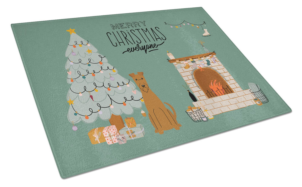 Irish Terrier Christmas Everyone Cutting Board Tempered Glass Kitchen Cutting Surface, Heat Resistant Chopping, Non-Slip Feet, Food Prep & Serving