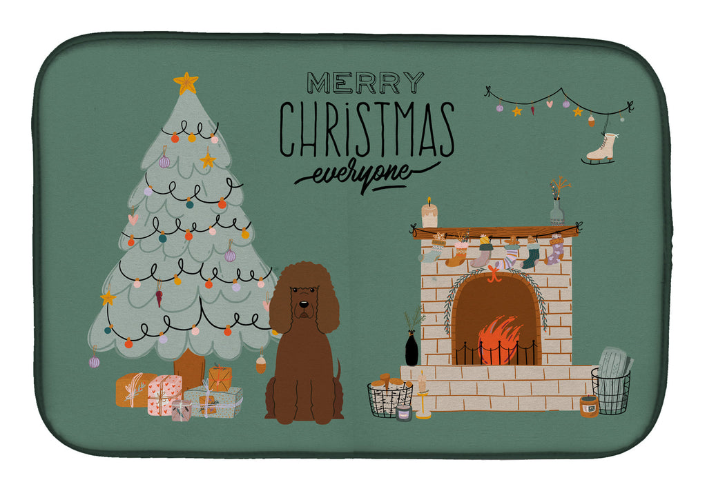 Irish Water Spaniel Christmas Everyone Dish Drying Mat Absorbent Dish Drying Mat Pad for Kitchen Counter Dish Drainer Mat for Countertop, 14 x 21", Multicolor