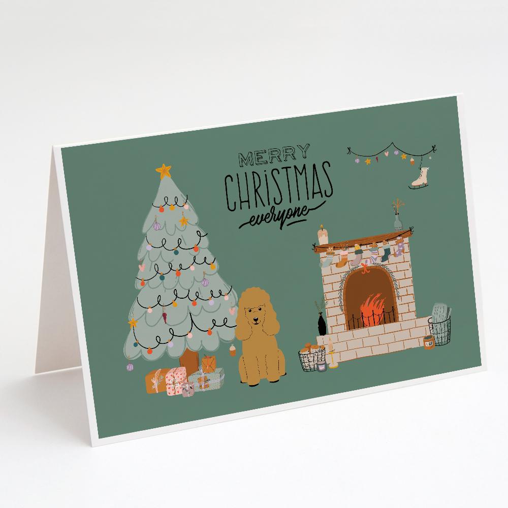 Tan Poodle Christmas Everyone Greeting Cards Pack of 8 Blank Cards with Envelopes Whimsical A7 Size 5x7
