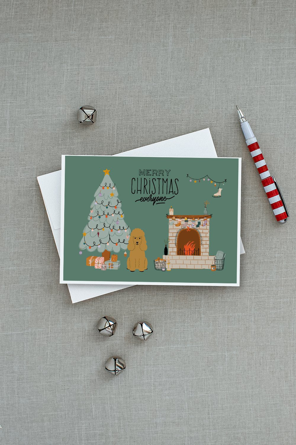Tan Poodle Christmas Everyone Greeting Cards Pack of 8 Blank Cards with Envelopes Whimsical A7 Size 5x7