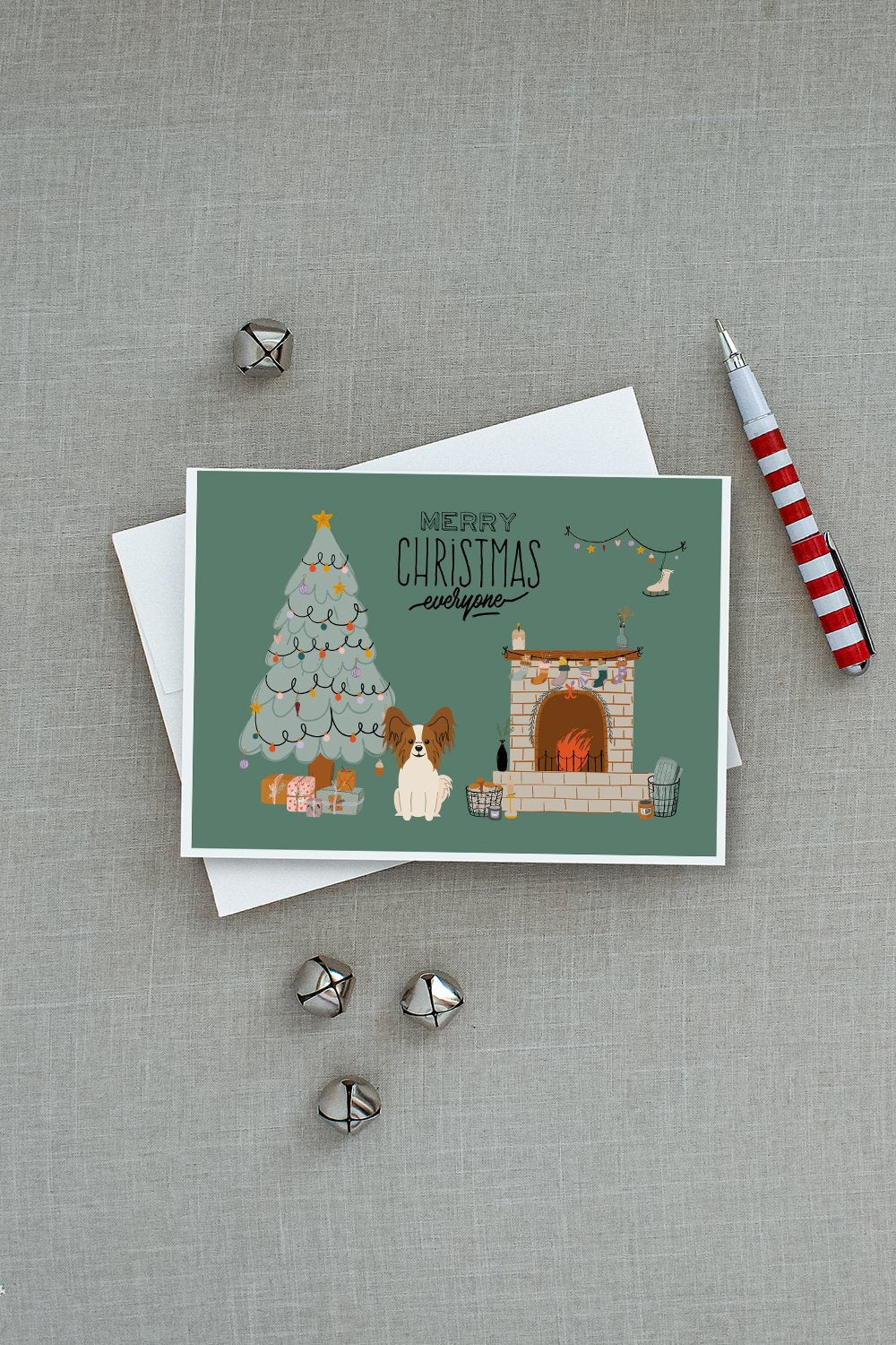 Red White Papillon Christmas Everyone Greeting Cards Pack of 8 Blank Cards with Envelopes Whimsical A7 Size 5x7
