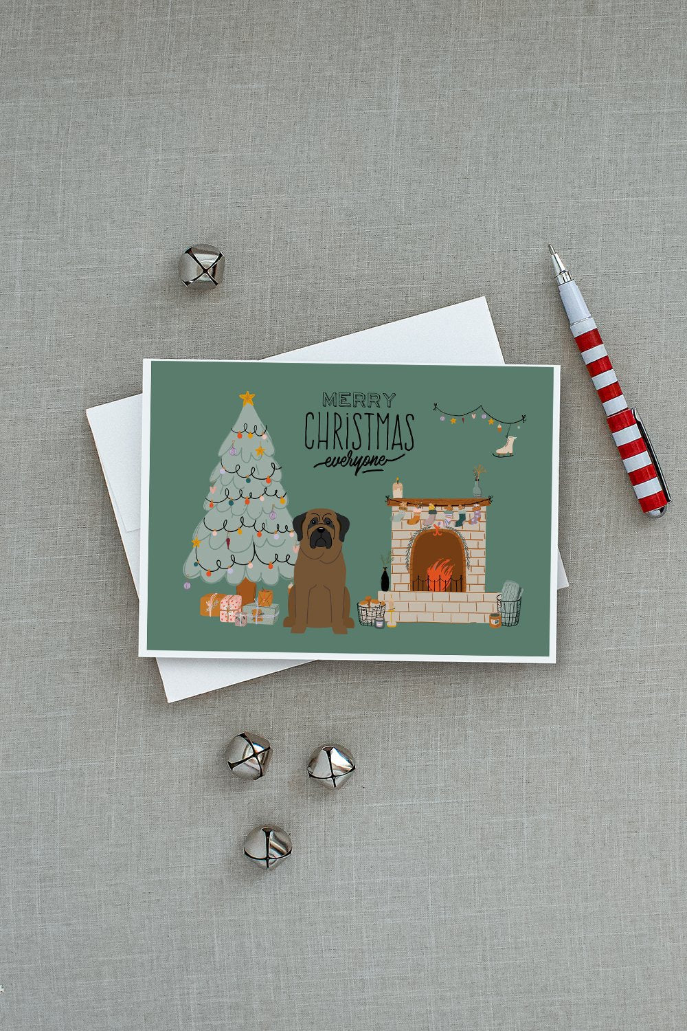 Bullmastiff Christmas Everyone Greeting Cards Pack of 8 Blank Cards with Envelopes Whimsical A7 Size 5x7