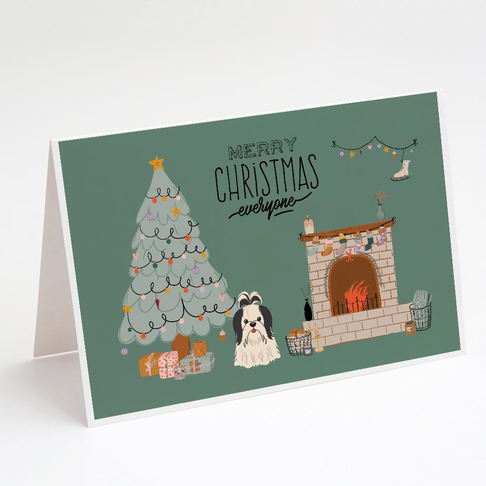 Black White Shih Tzu Christmas Everyone Greeting Cards Pack of 8 Blank Cards with Envelopes Whimsical A7 Size 5x7