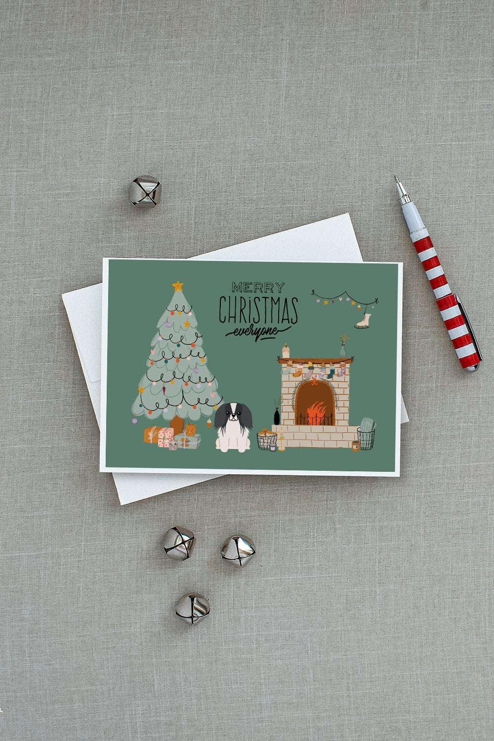 Black White Pekingese Christmas Everyone Greeting Cards Pack of 8 Blank Cards with Envelopes Whimsical A7 Size 5x7