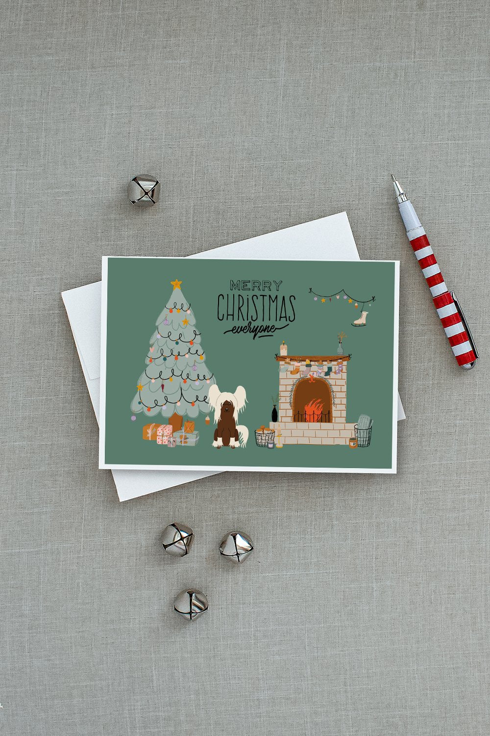 Cream Chinese Crested Christmas Everyone Greeting Cards Pack of 8 Blank Cards with Envelopes Whimsical A7 Size 5x7