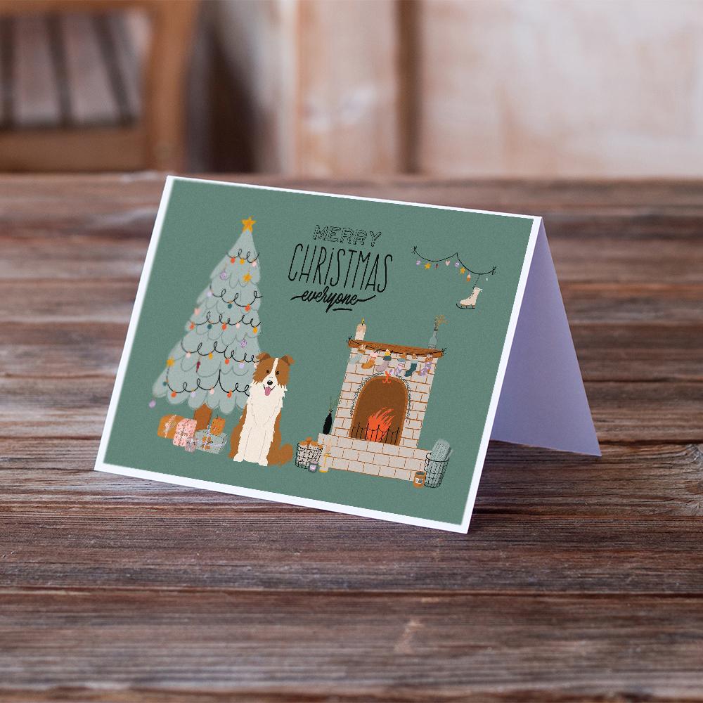 Red White Border Collie Christmas Everyone Greeting Cards Pack of 8 Blank Cards with Envelopes Whimsical A7 Size 5x7
