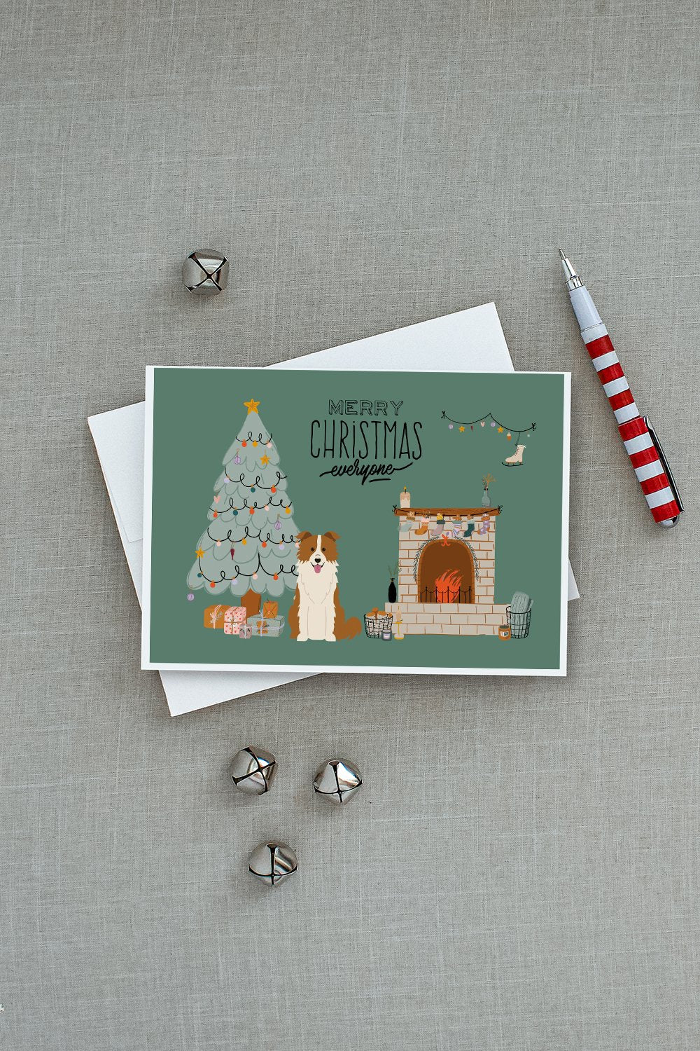 Red White Border Collie Christmas Everyone Greeting Cards Pack of 8 Blank Cards with Envelopes Whimsical A7 Size 5x7