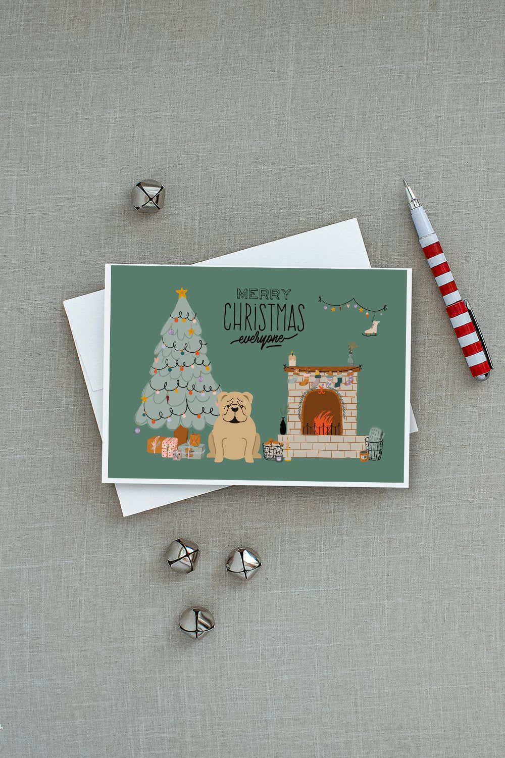 Fawn English Bulldog Christmas Everyone Greeting Cards Pack of 8 Blank Cards with Envelopes Whimsical A7 Size 5x7