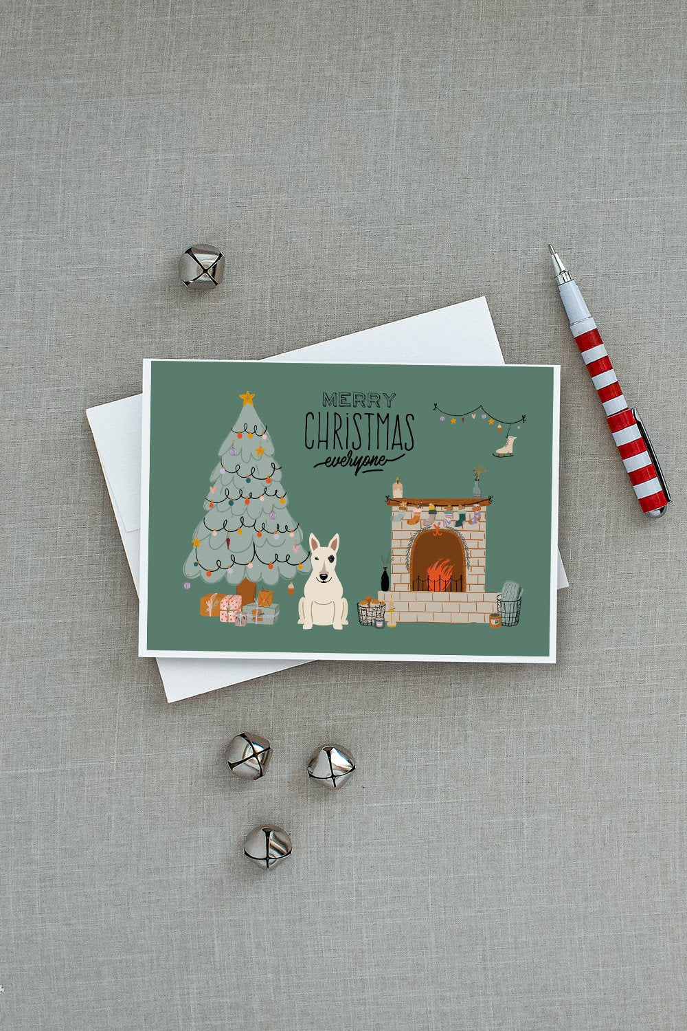 White Bull Terrier Christmas Everyone Greeting Cards Pack of 8 Blank Cards with Envelopes Whimsical A7 Size 5x7