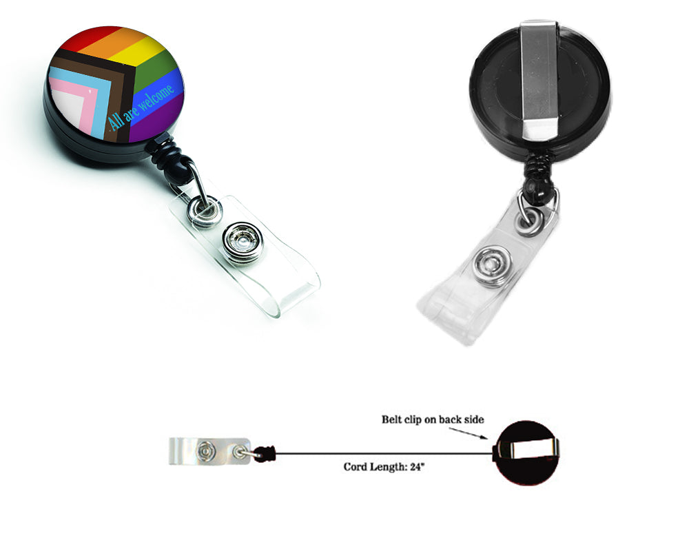 Gay Progress Pride All are Welcome Retractable Badge Reel for Nurses ID Badge Holder with Clip Retractable Employee Badge Holder, Belt Clip