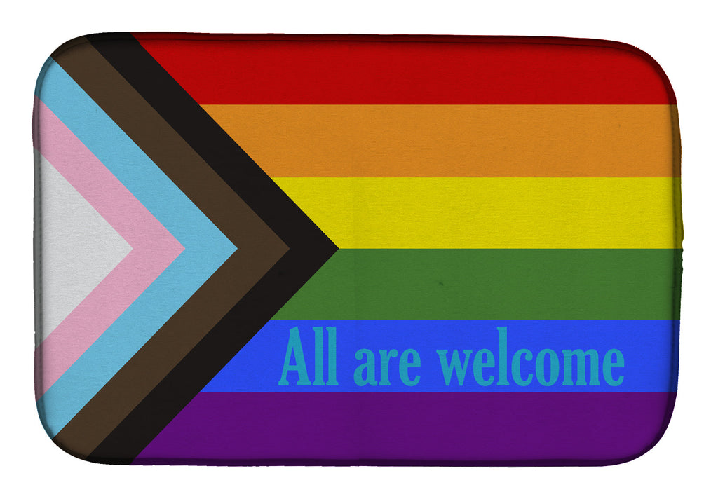Gay Progress Pride All are Welcome Dish Drying Mat Absorbent Dish Drying Mat Pad for Kitchen Counter Dish Drainer Mat for Countertop, 14 x 21", Multicolor