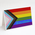 Gay Progress Pride All are Welcome Greeting Cards Pack of 8 Blank Cards with Envelopes Whimsical A7 Size 5x7