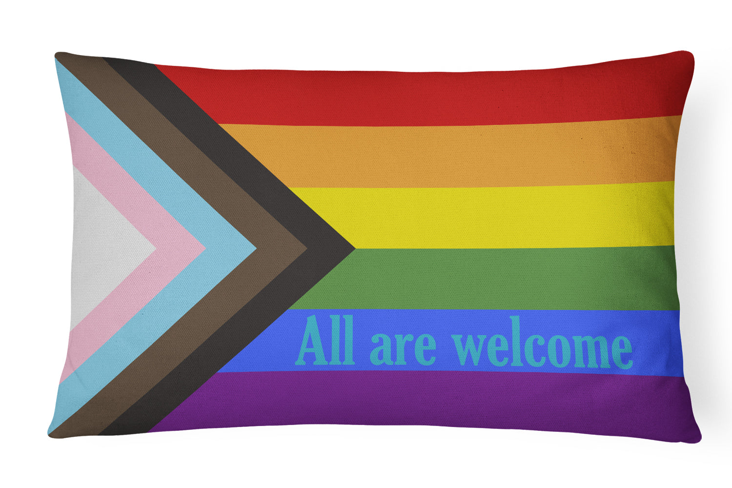 Gay Progress Pride All are Welcome Decorative Throw Pillow 12x16 Indoor Outdoor Accent Cushion, Fabric Cover with Insert for Sofa, Bed, Porch & Living Room