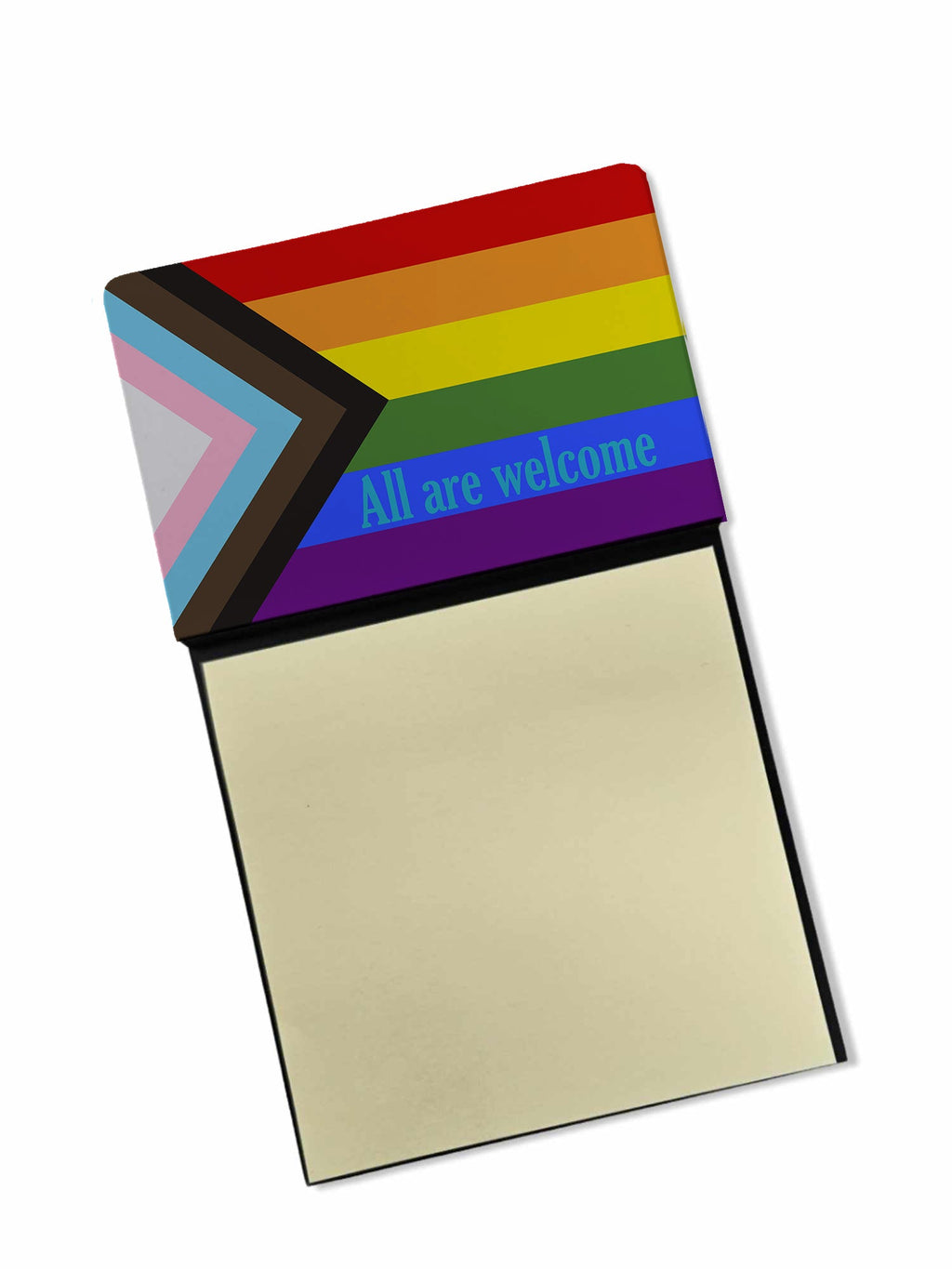 Gay Progress Pride All are Welcome Watercolor Sticky Note Holder Refillable Dispenser Desk Accessory 3x3 Pad Gift