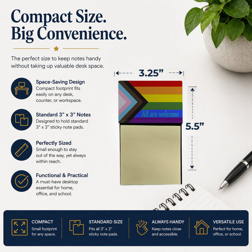 Gay Progress Pride All are Welcome Watercolor Sticky Note Holder Refillable Dispenser Desk Accessory 3x3 Pad Gift