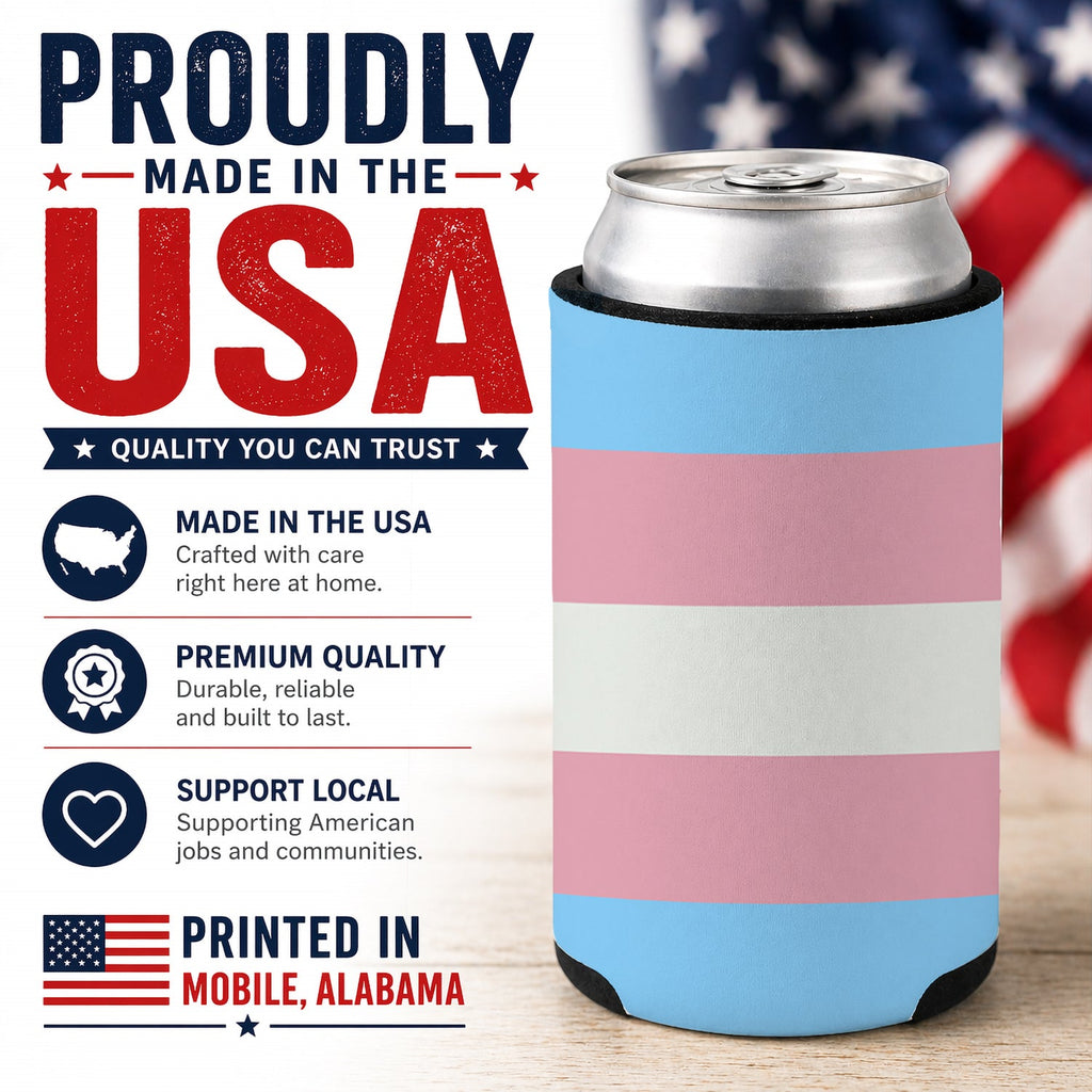 Transgender Pride Can or Bottle Hugger Cooler Sleeve for Standard 12 oz Cans, Insulated Foam Beer & Soda Can Hugger Reusable