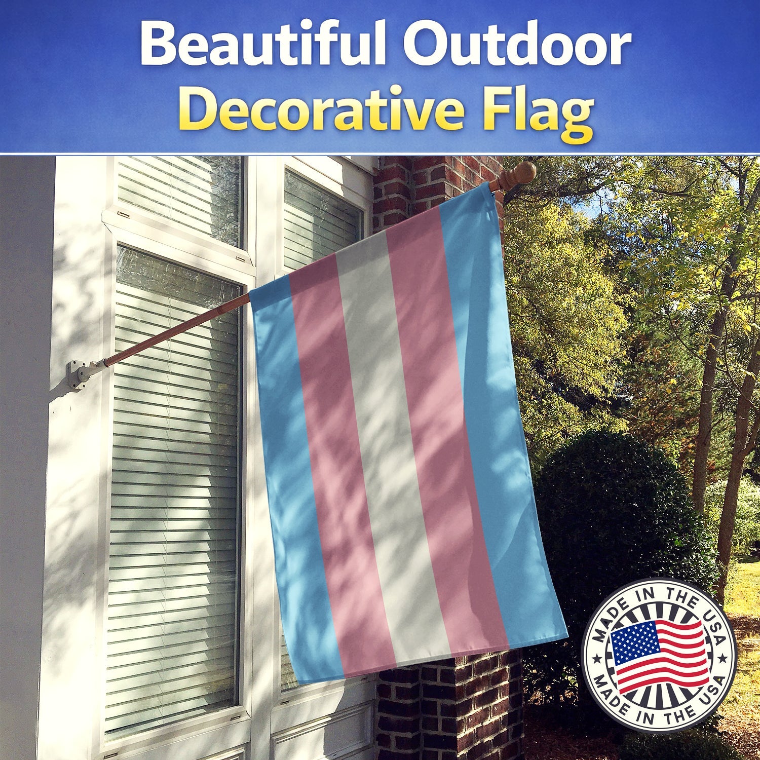 Transgender Pride House Flag 28x40 Porch Sleeve Pole Decorative Outside Yard Banner Artwork Wall Hanging, Polyester