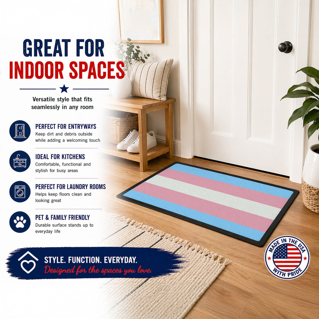 Transgender Pride Doormat Indoor Outdoor 24H X 36W Front Door Mat Rugs for Entryway, Non Slip Washable Low Pile,