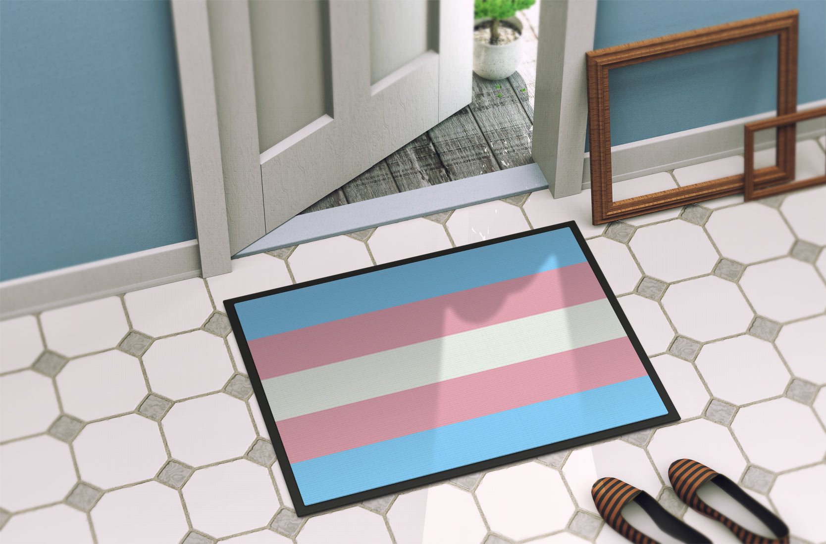 Transgender Pride Doormat Indoor Outdoor 18H X 27W Front Door Mat Rugs for Entryway, Non Slip Washable