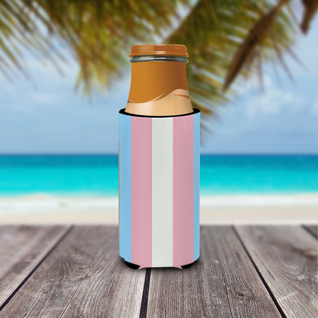 Transgender Pride Slim Can Hugger , Insulated Foam Hugger for 12 oz Slim Cans, Beer Bottles & Water Bottles, Printed in USA