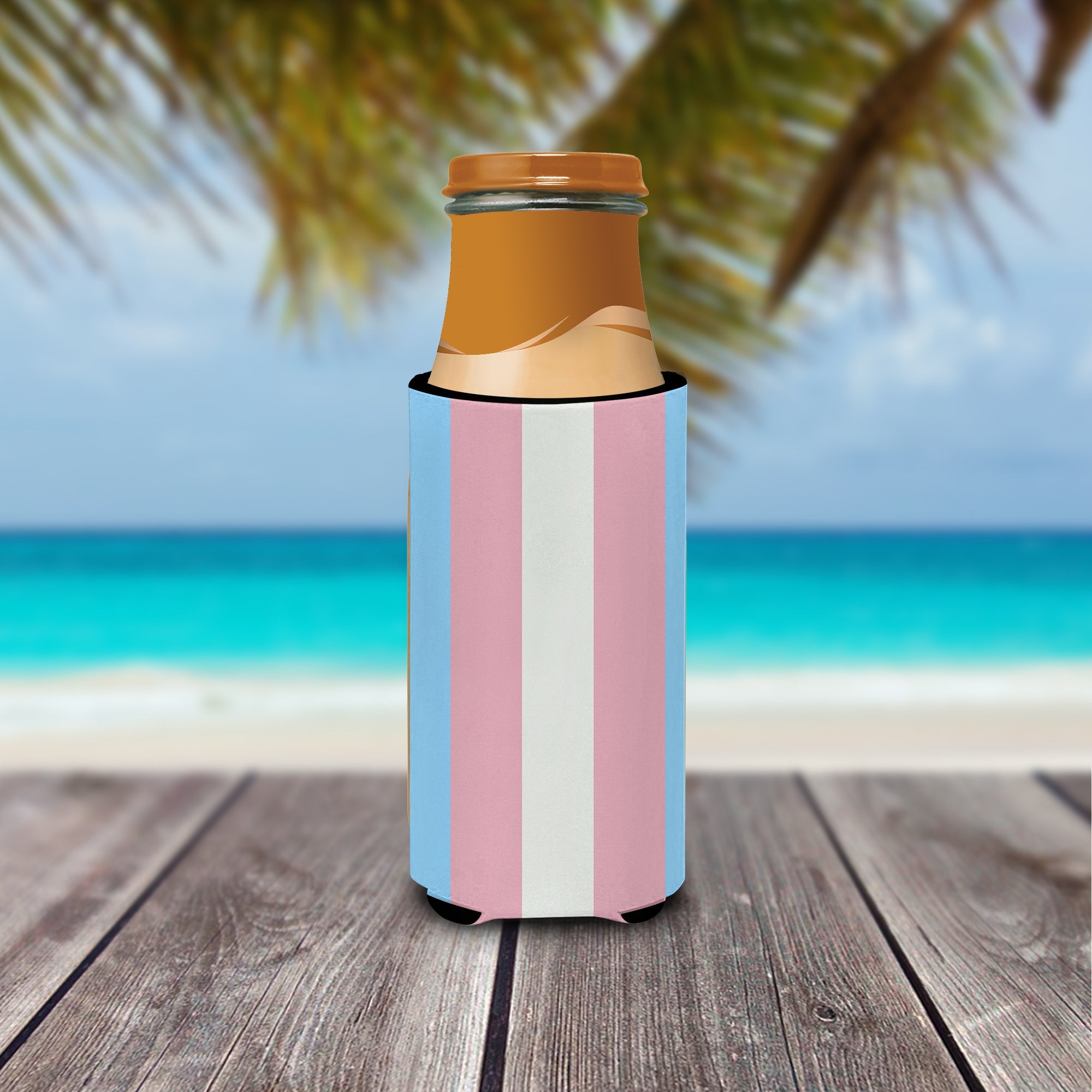 Transgender Pride Slim Can Hugger , Insulated Foam Hugger for 12 oz Slim Cans, Beer Bottles & Water Bottles, Printed in USA