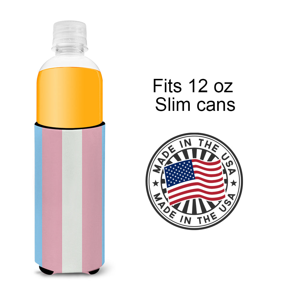 Transgender Pride Slim Can Hugger , Insulated Foam Hugger for 12 oz Slim Cans, Beer Bottles & Water Bottles, Printed in USA