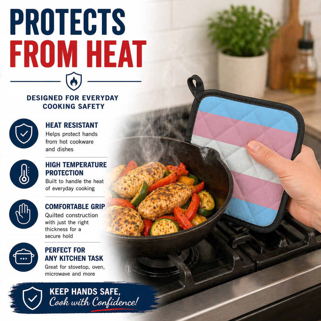Transgender Pride Pot Holder Set of 2 Heat Resistant Quilted Hot Pads 7.5 x 7.5 Inch, Insulated Kitchen Trivets for Cooking & Baking