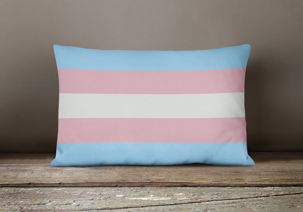 Transgender Pride Decorative Throw Pillow 12x16 Indoor Outdoor Accent Cushion, Fabric Cover with Insert for Sofa, Bed, Porch & Living Room