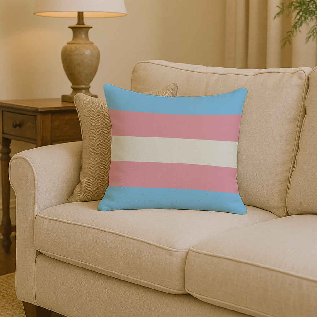 Transgender Pride Decorative Throw Pillow 14x14 Indoor Outdoor Accent Cushion, Fabric Cover with Insert for Sofa, Bed, Porch & Living Room