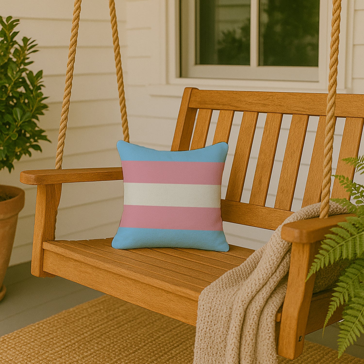 Transgender Pride Decorative Throw Pillow 14x14 Indoor Outdoor Accent Cushion, Fabric Cover with Insert for Sofa, Bed, Porch & Living Room
