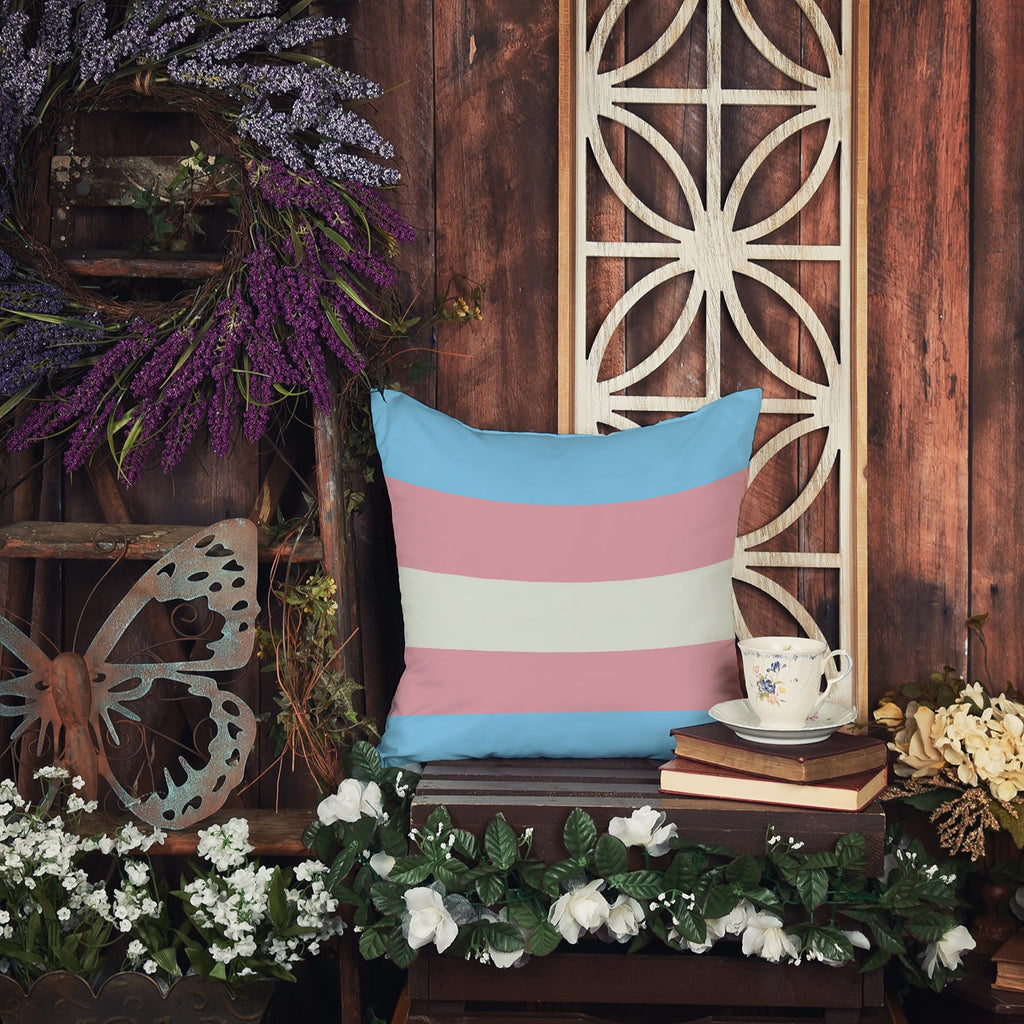 Transgender Pride Decorative Throw Pillow 14x14 Indoor Outdoor Accent Cushion, Fabric Cover with Insert for Sofa, Bed, Porch & Living Room