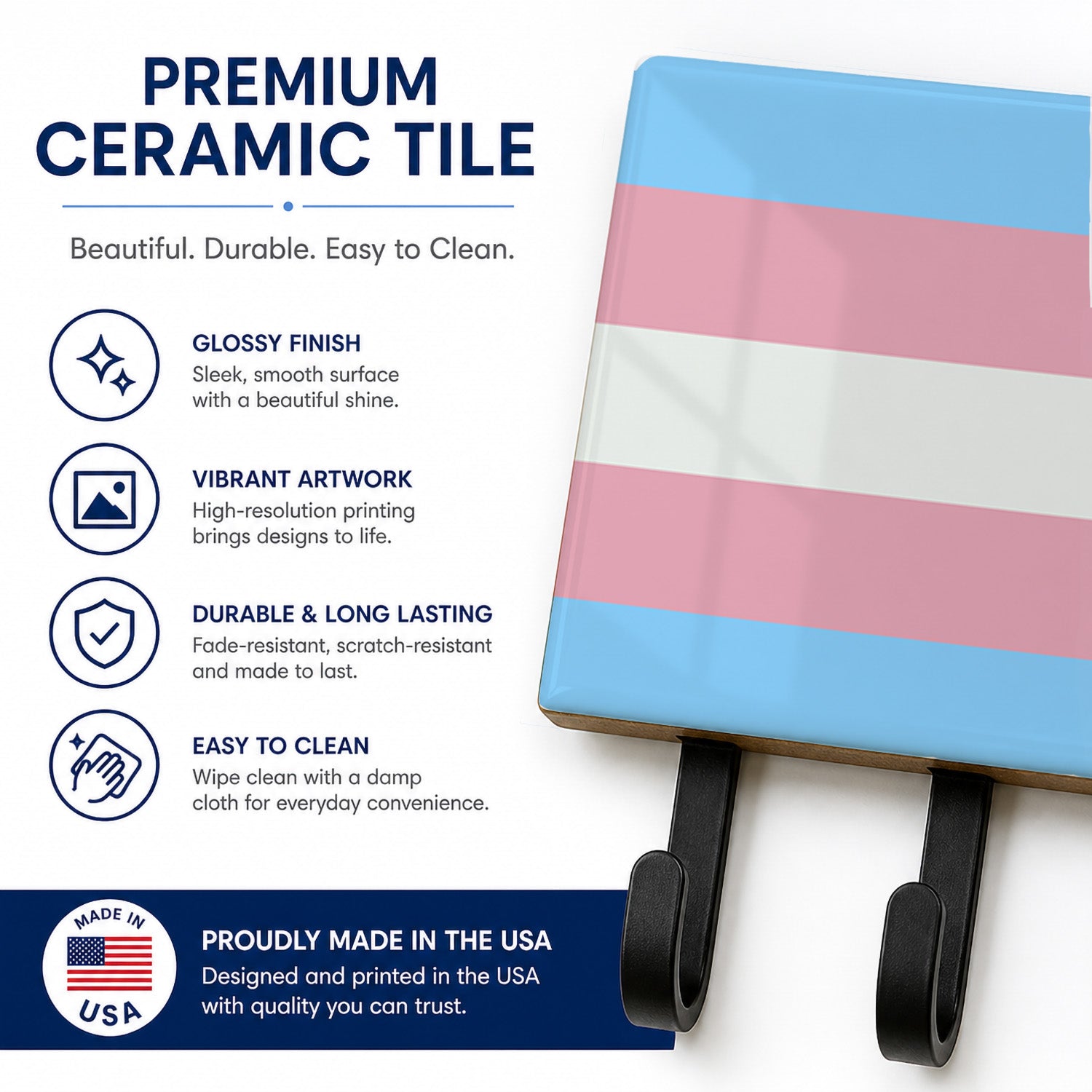 Transgender Pride Leash or Key Holder Wall Hooks, Coat Rack Wall Mount, for Hanging Keys, Towels, Aprons, Leashes