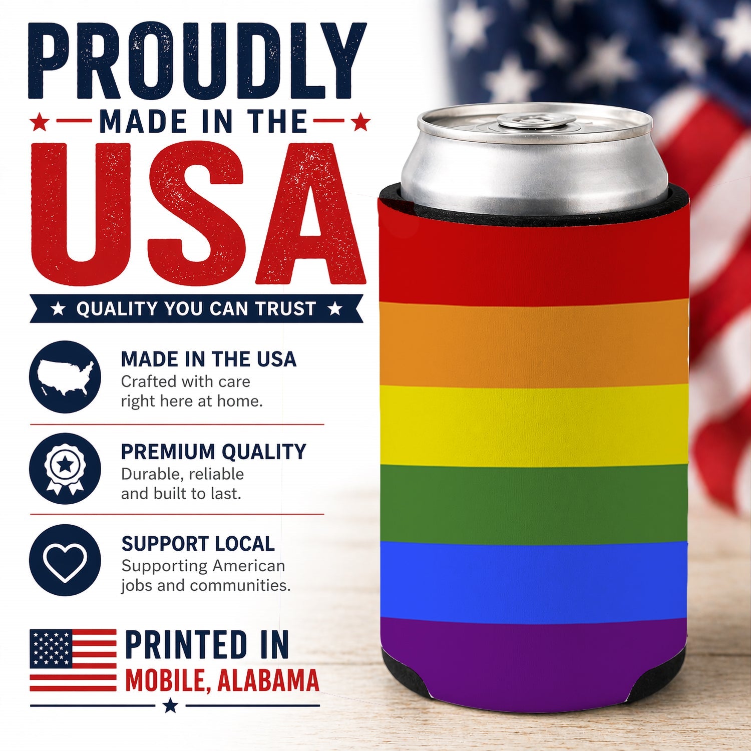 Gay Pride Can or Bottle Hugger Cooler Sleeve for Standard 12 oz Cans, Insulated Foam Beer & Soda Can Hugger Reusable