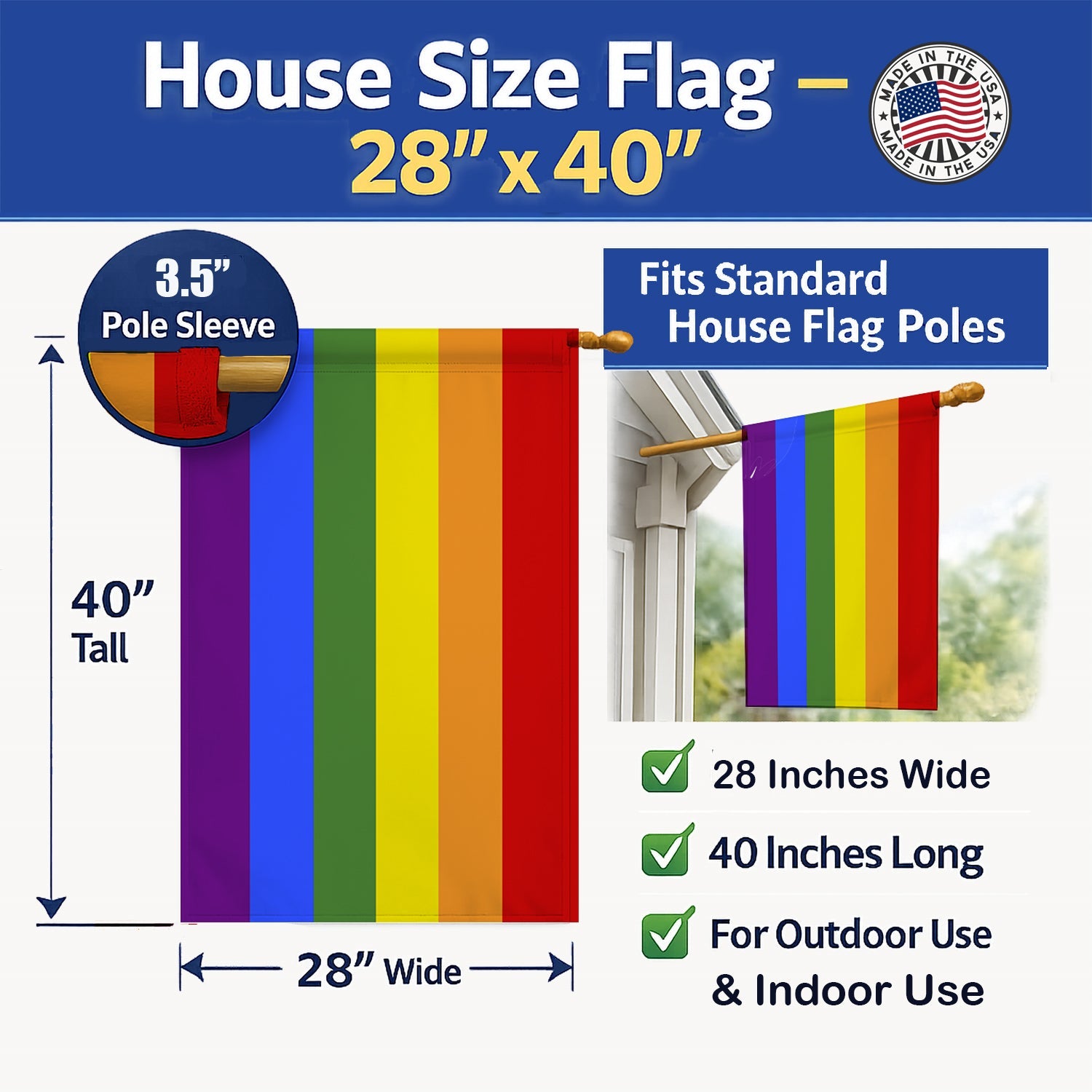 Gay Pride House Flag 28x40 Porch Sleeve Pole Decorative Outside Yard Banner Artwork Wall Hanging, Polyester