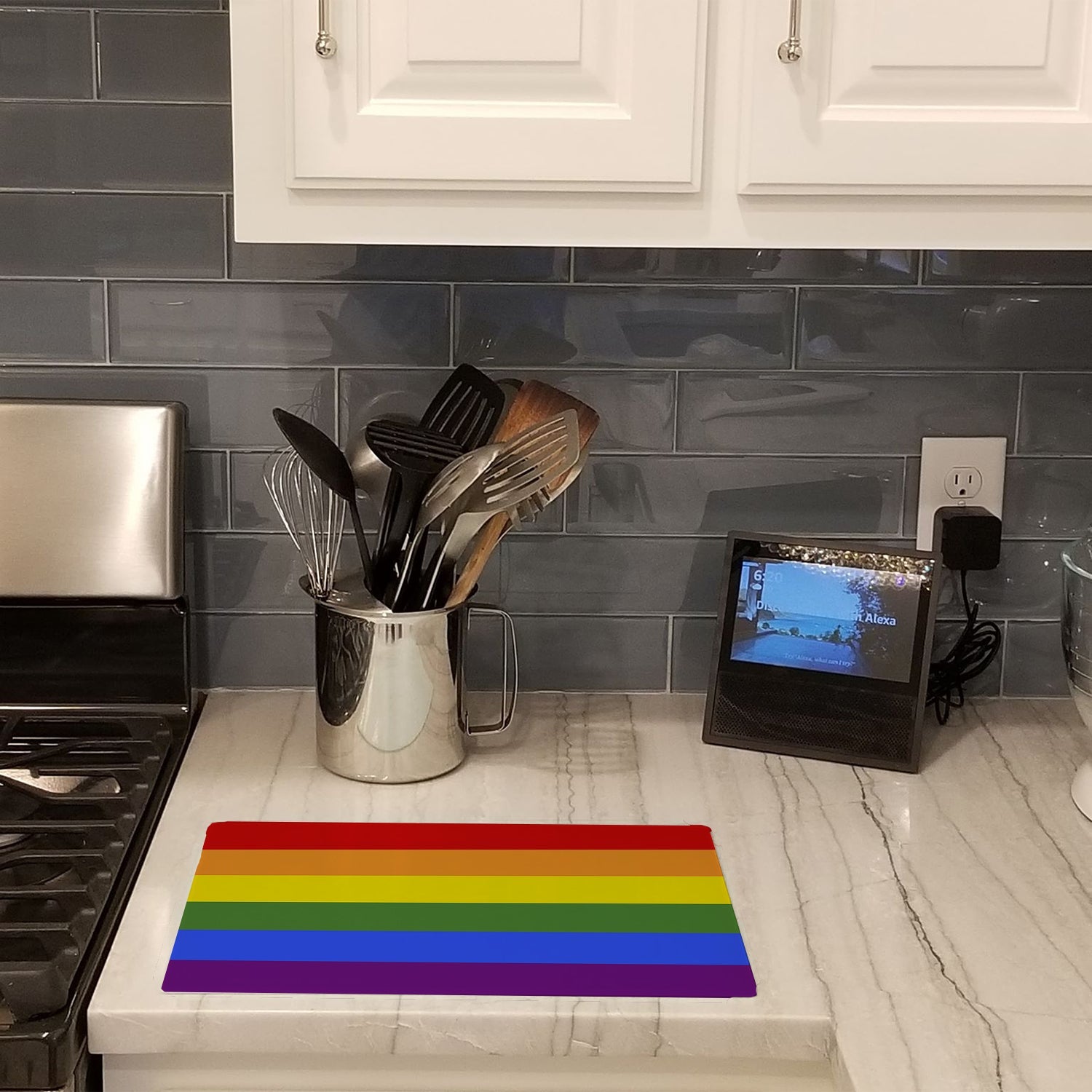 Gay Pride Cutting Board Tempered Glass Kitchen Cutting Surface, Heat Resistant Chopping, Non-Slip Feet, Food Prep & Serving