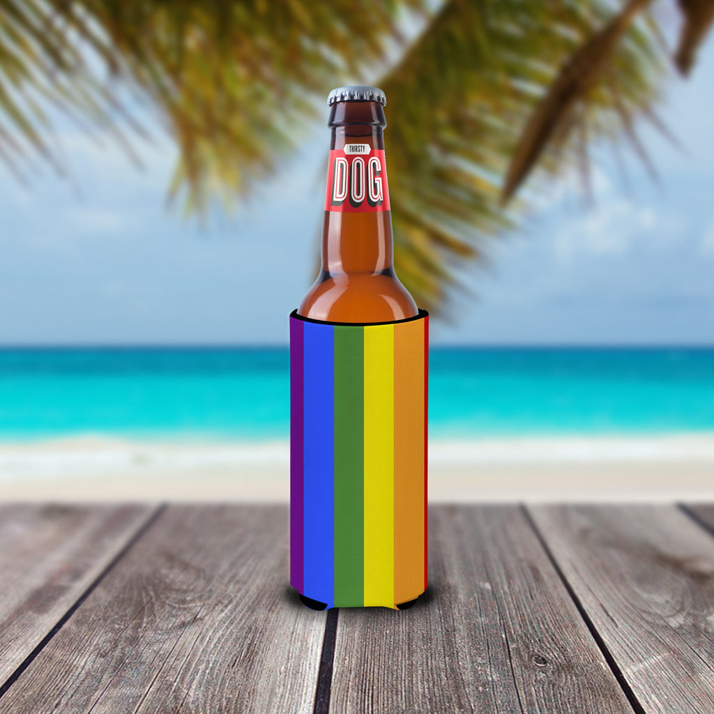 Gay Pride Slim Can Hugger , Insulated Foam Hugger for 12 oz Slim Cans, Beer Bottles & Water Bottles, Printed in USA