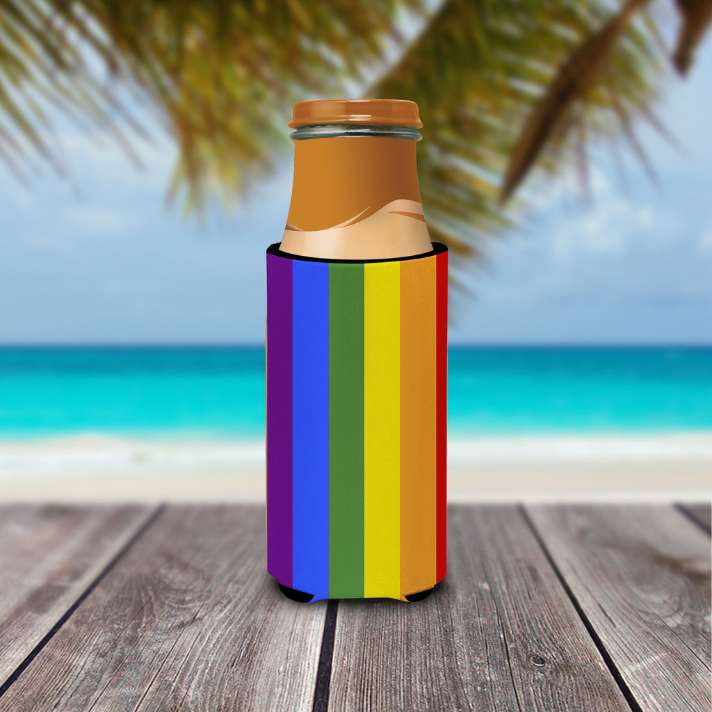 Gay Pride Slim Can Hugger , Insulated Foam Hugger for 12 oz Slim Cans, Beer Bottles & Water Bottles, Printed in USA