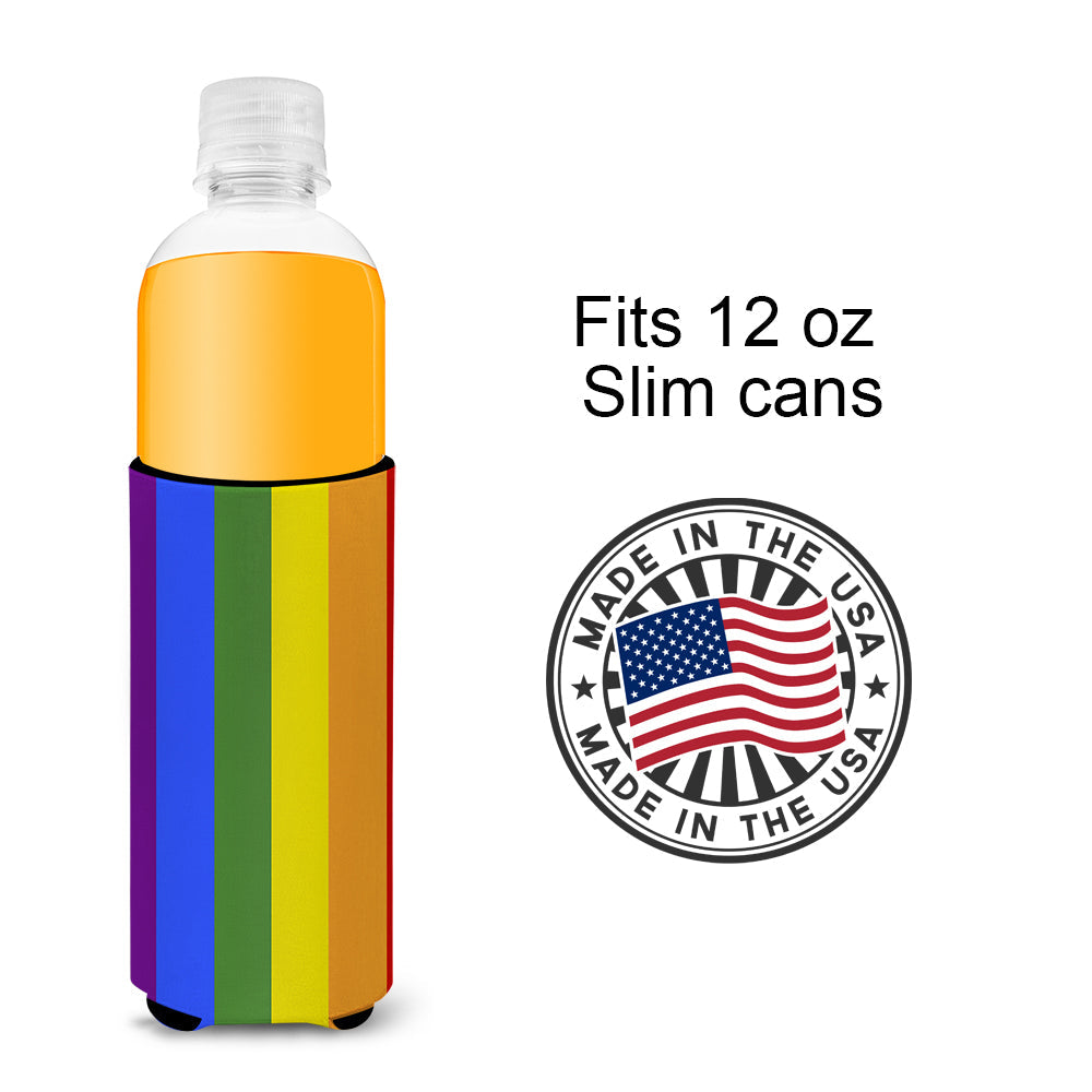 Gay Pride Slim Can Hugger , Insulated Foam Hugger for 12 oz Slim Cans, Beer Bottles & Water Bottles, Printed in USA