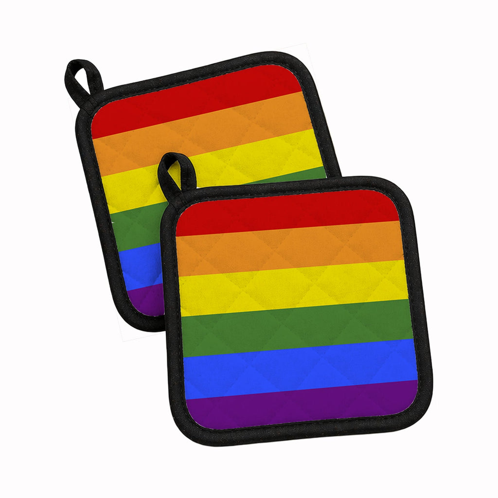 Gay Pride Pot Holder Set of 2 Heat Resistant Quilted Hot Pads 7.5 x 7.5 Inch, Insulated Kitchen Trivets for Cooking & Baking