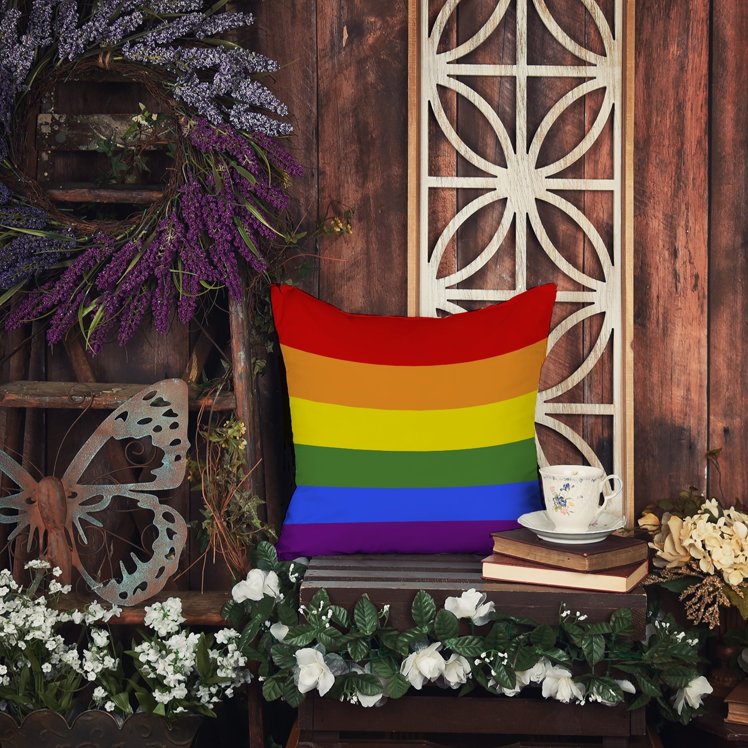 Gay Pride Decorative Throw Pillow 14x14 Indoor Outdoor Accent Cushion, Fabric Cover with Insert for Sofa, Bed, Porch & Living Room