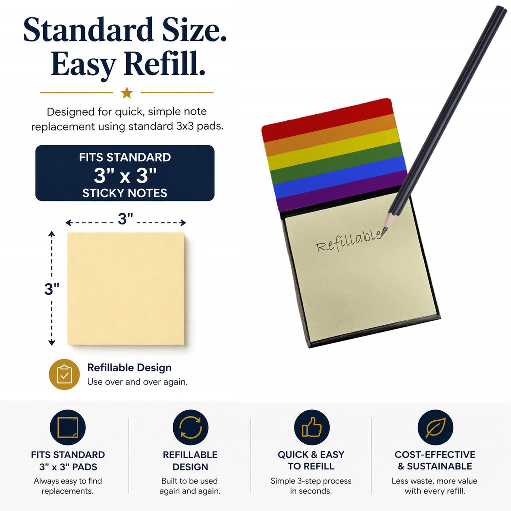 Gay Pride Watercolor Sticky Note Holder Refillable Dispenser Desk Accessory 3x3 Pad Gift