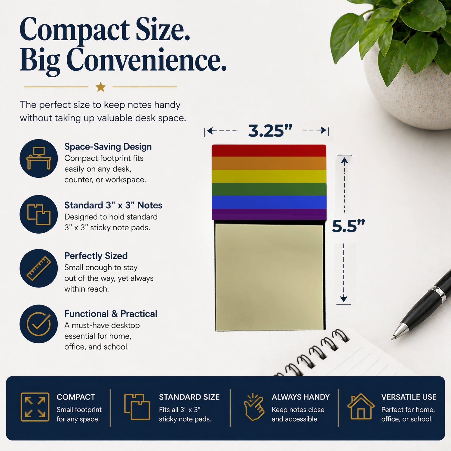 Gay Pride Watercolor Sticky Note Holder Refillable Dispenser Desk Accessory 3x3 Pad Gift