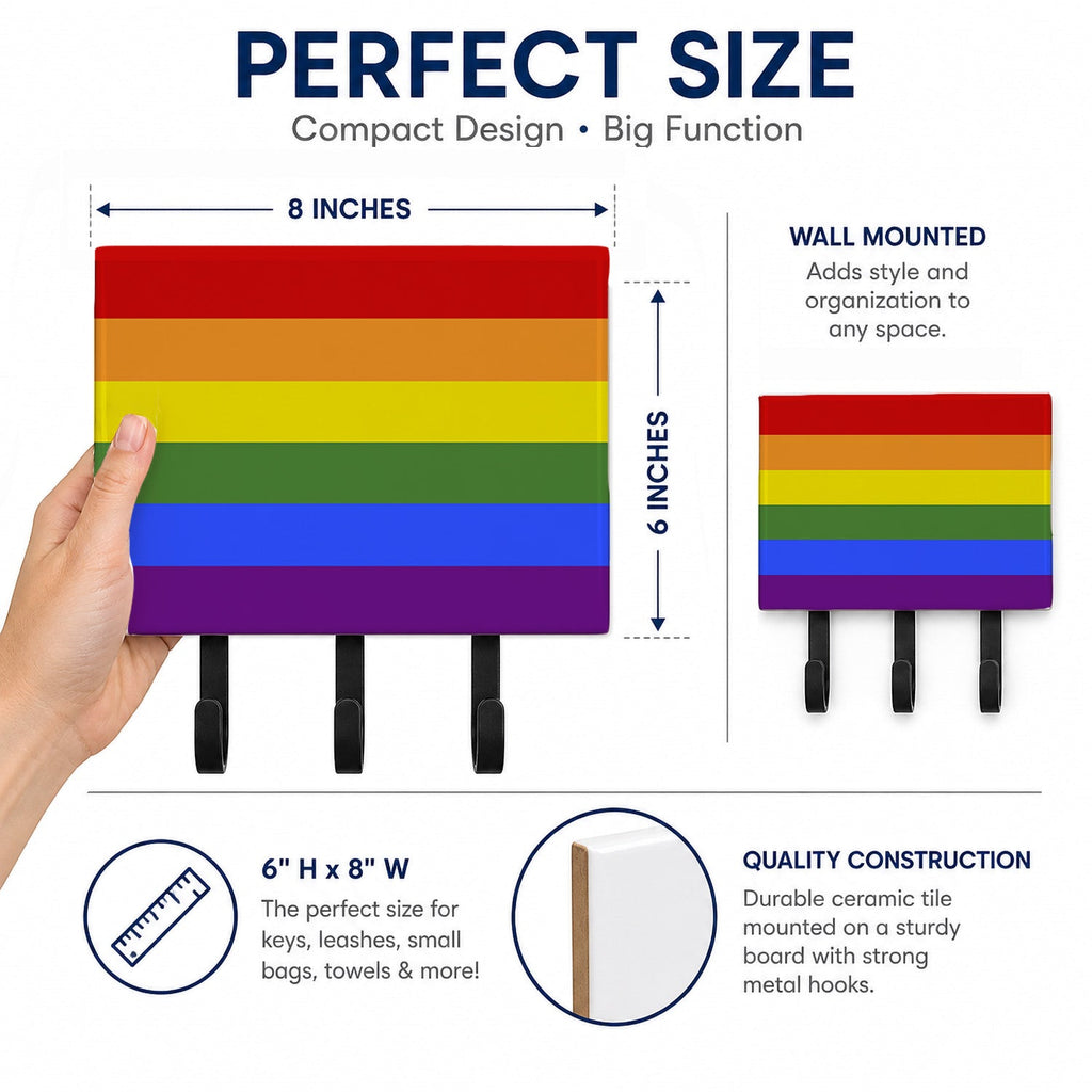 Gay Pride Leash or Key Holder Wall Hooks, Coat Rack Wall Mount, for Hanging Keys, Towels, Aprons, Leashes