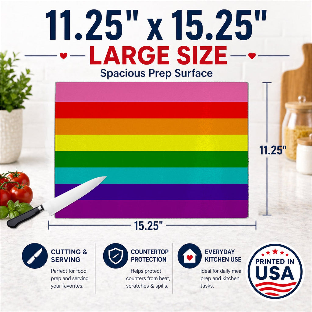 Gay Pride before 1978 Cutting Board Tempered Glass Kitchen Cutting Surface, Heat Resistant Chopping, Non-Slip Feet, Food Prep & Serving