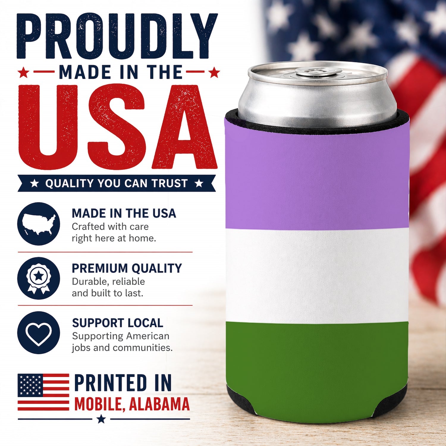 Genderqueer Pride Can or Bottle Hugger Cooler Sleeve for Standard 12 oz Cans, Insulated Foam Beer & Soda Can Hugger Reusable
