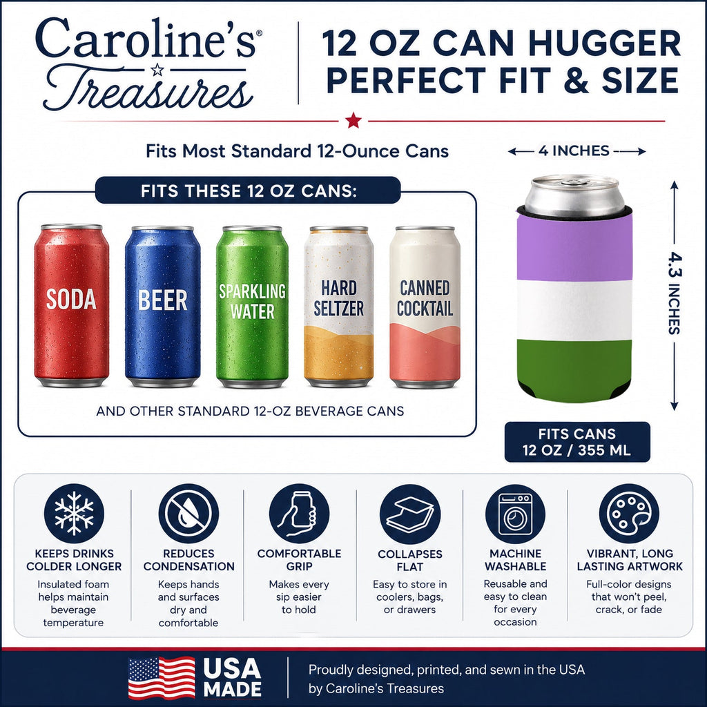 Genderqueer Pride Can or Bottle Hugger Cooler Sleeve for Standard 12 oz Cans, Insulated Foam Beer & Soda Can Hugger Reusable